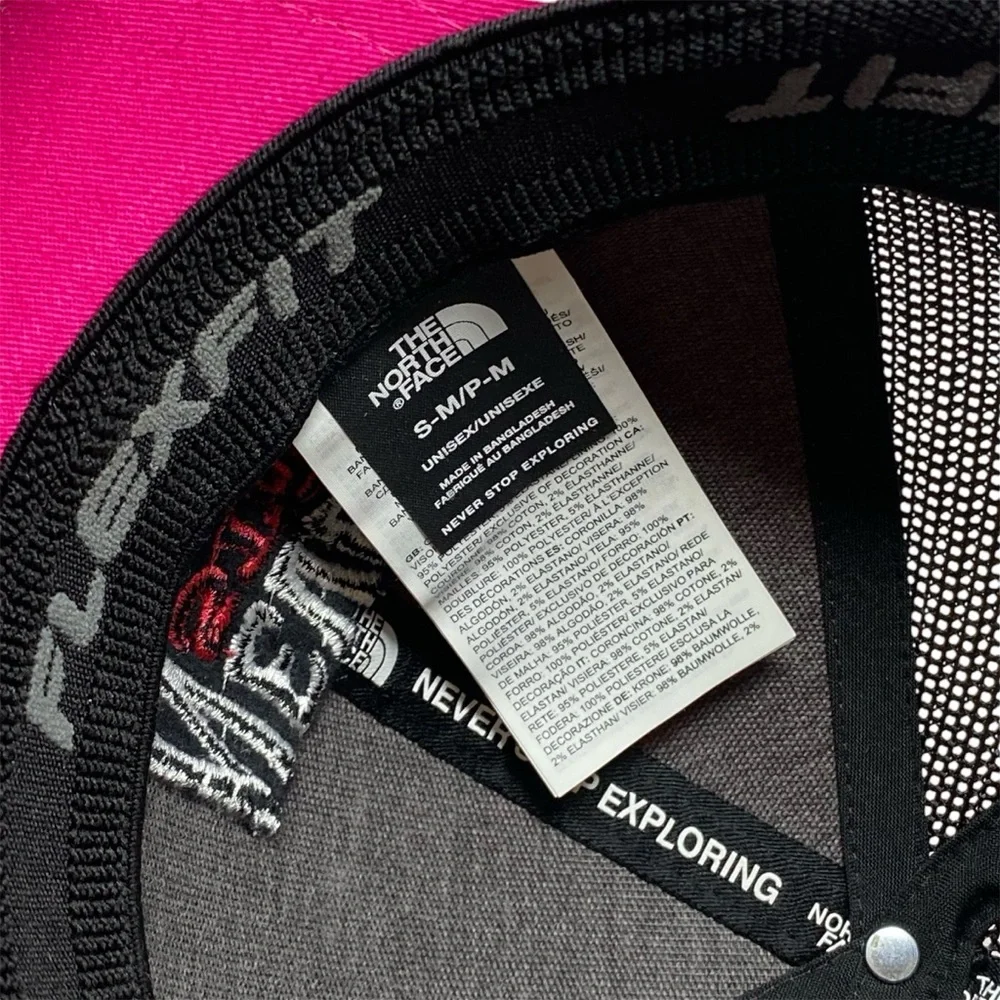 The North Face Never Stop Exploring Trucker Hat Cap Size S / M Pink‎ Black NEW